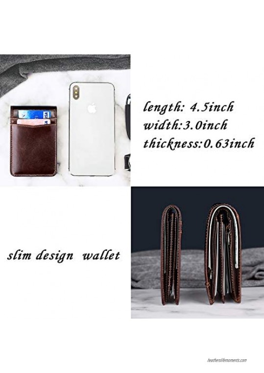 Mens Wallet Bifold Leather RFID Blocking Slim Wallet for Men Front Pocket Double ID Window 10 Card Holders
