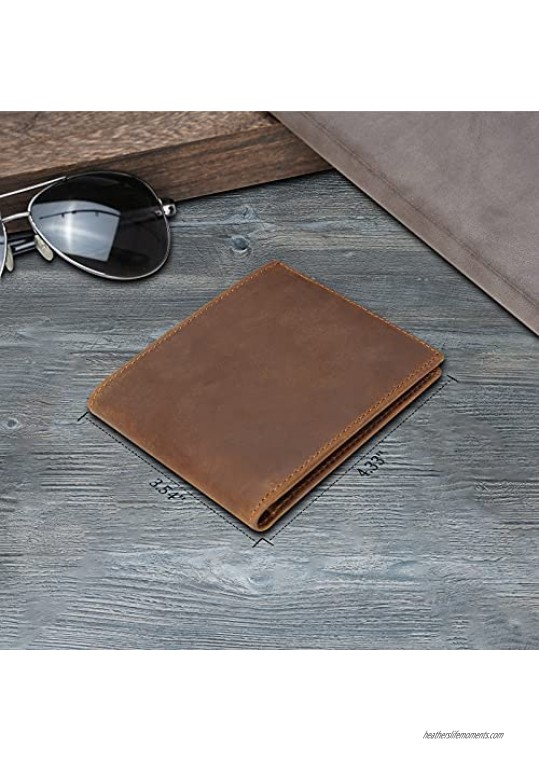 Polare Full Grain Leather Wallet For Men RFID Blocking Slim Billfold With 8 Card Slots (Brown)