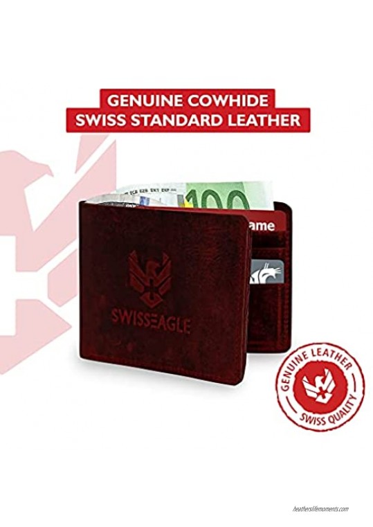 Swiss Eagle Men's Genuine Leather Wallet – Slim Bifold with 12 Credit Card Pockets 1 Id Window (Maroon)