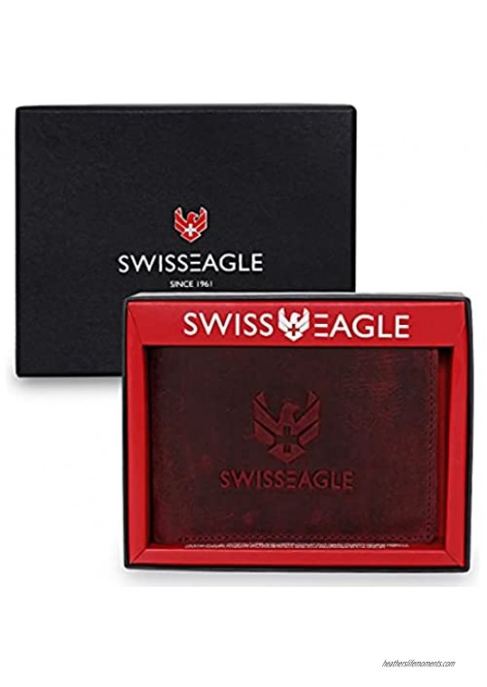 Swiss Eagle Men's Genuine Leather Wallet – Slim Bifold with 12 Credit Card Pockets 1 Id Window (Maroon)