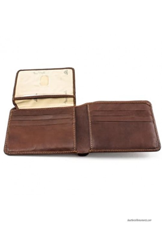 Tony Perotti Mens Italian Cow Leather Classic Bifold Wallet with ID Window Flap in Cognac