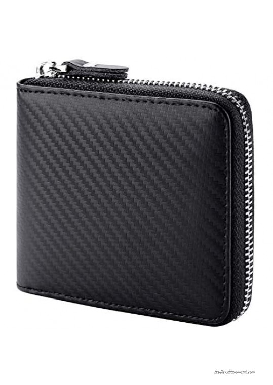 Veeskyee Men's Leather Zipper Wallet RFID Blocking Zip Around Wallet Bifold Multi Card Holder Purse