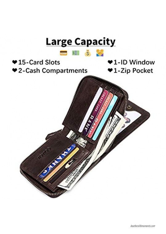 Wallets for Men Genuine Leather Front Pocket Wallet RFID Zip Around Bifold Credit Card Holder by GOIACII