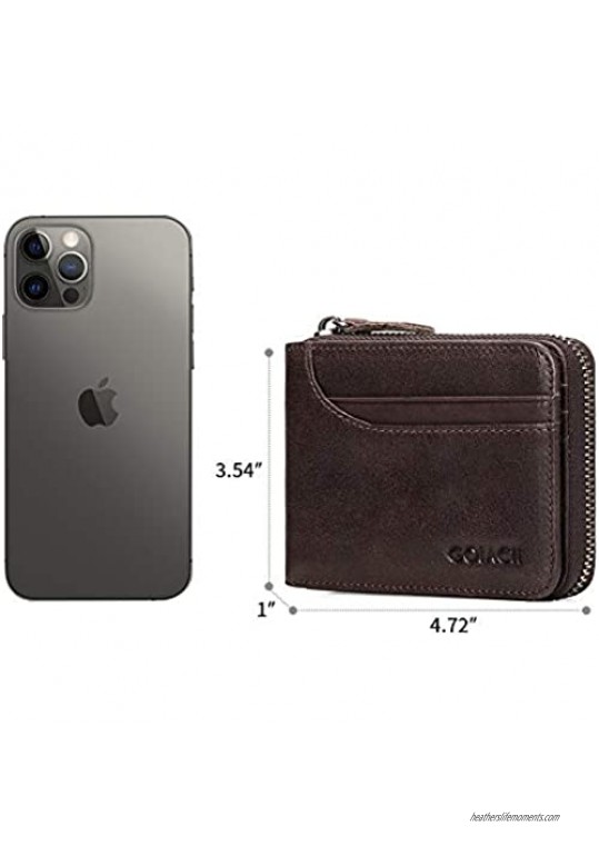 Wallets for Men Genuine Leather Front Pocket Wallet RFID Zip Around Bifold Credit Card Holder by GOIACII