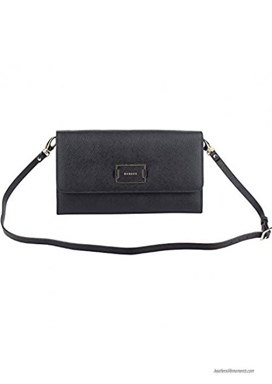 Banuce Top Grain Leather Clutch Purse for Women Small Shoulder Purse Handbag with Card Holder Black