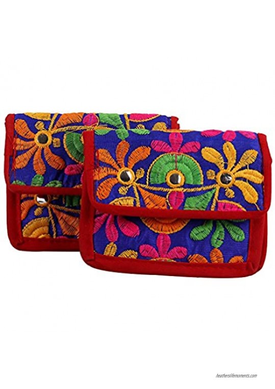 Craft Trade Handmade Designer Embroidered Rajasthani Pouch Purse For Women's Set of 2