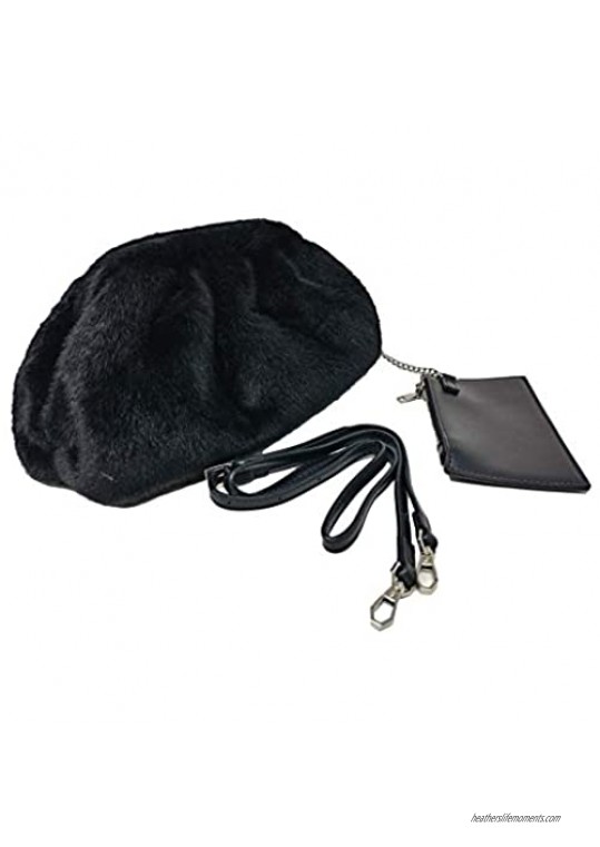 Dumpling Pouch Bag | Cloud Shape Faux Fur Clutch Handbag For Women | Ruched Crossbody Purse