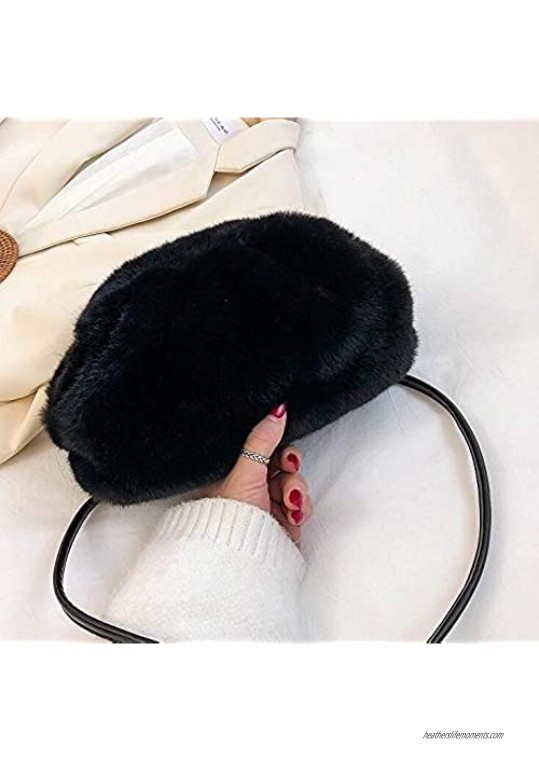Dumpling Pouch Bag | Cloud Shape Faux Fur Clutch Handbag For Women | Ruched Crossbody Purse