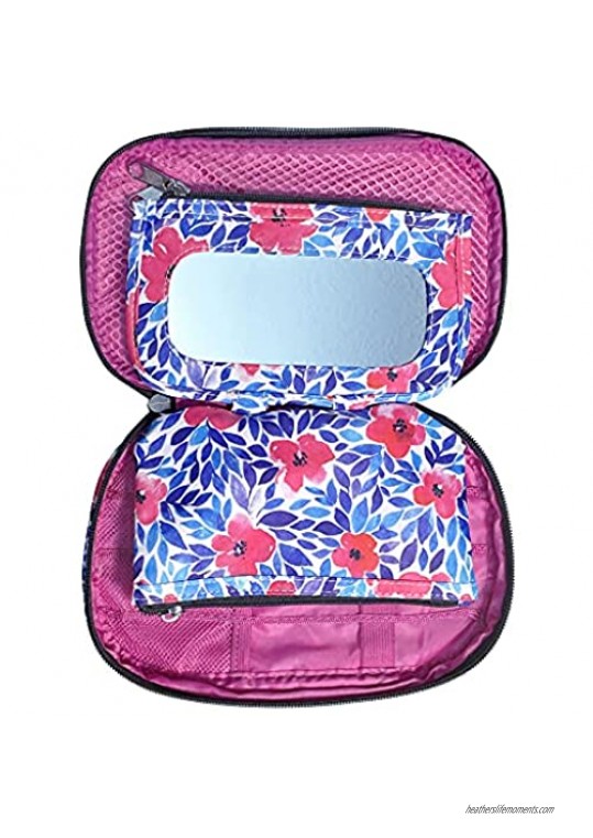Find-It Supply Clutch Soft-Sided Zippered Storage Pouch and Travel Case Blue Leaf Floral