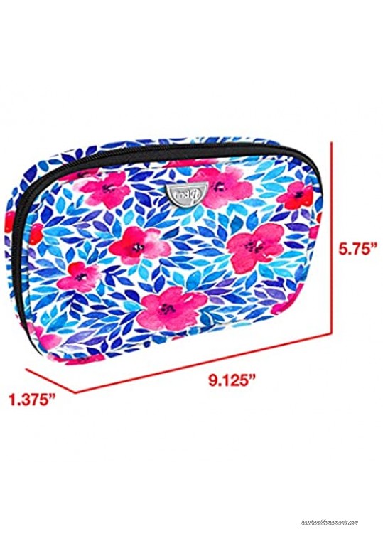 Find-It Supply Clutch Soft-Sided Zippered Storage Pouch and Travel Case Blue Leaf Floral