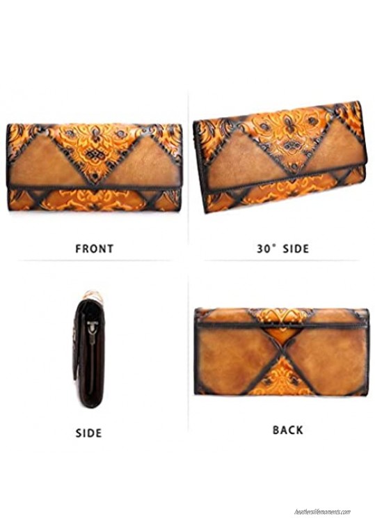 Genuine Leather Wristlets Bag for Women Embossing Clutch Vintage Handmade Crossbody Wallet Dual Use Purse