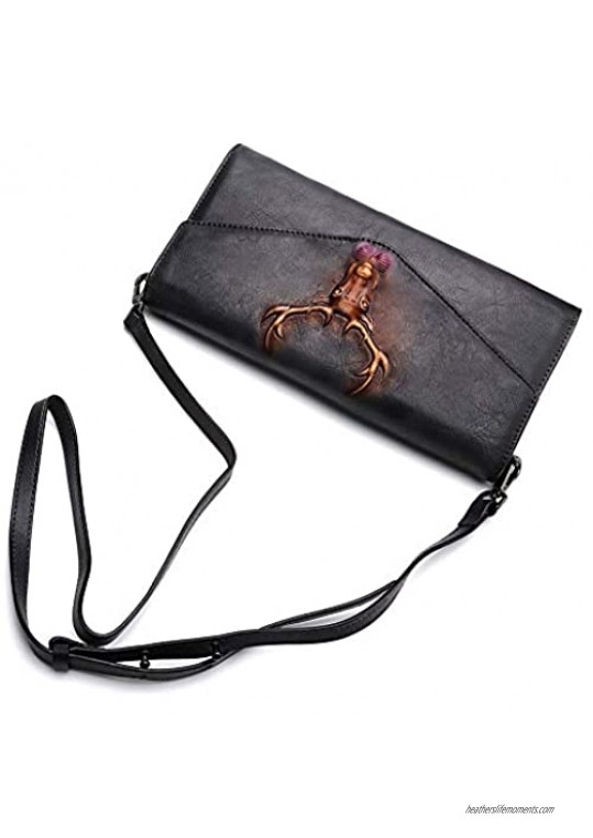 Genuine Leather Wristlets Clutch for Women Vintage Handmade Emossing Dual Use Bag