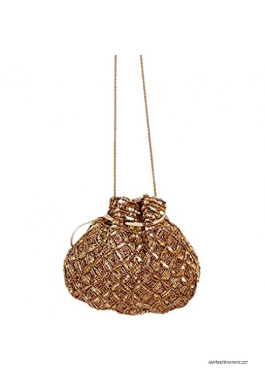 Indian sequence Potli Bag/wedding purse/jewelery purse for girls & women (Base Color- Dark Brown)