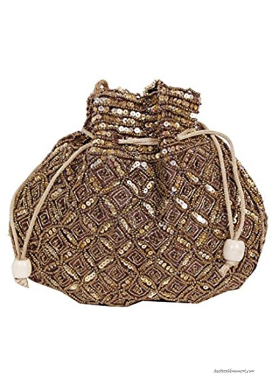 Indian sequence Potli Bag/wedding purse/jewelery purse for girls & women (Base Color- Dark Brown)