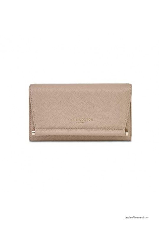 Katie Loxton Ava Small Vegan Leather Golden Bar Envelope Clutch Wallet Taupe