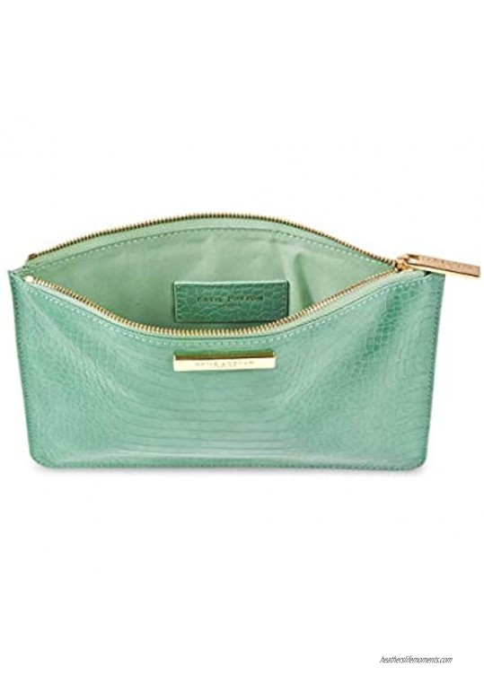 Katie Loxton Crocodile Womens Medium Vegan Leather Clutch Perfect Pouch Forest Mint Green