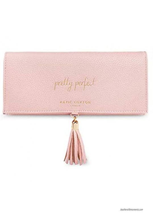 Katie Loxton Pretty Perfect Womens Vegan Leather Tassel Jewelry Roll Clutch Organizer in Blush Pink