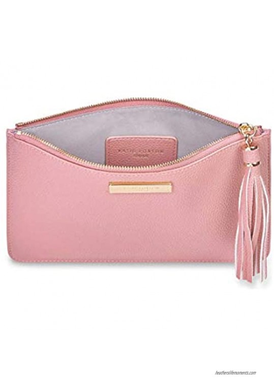 Katie Loxton Tassel Pouch Womens Vegan Leather Medium Clutch Handbag Pink