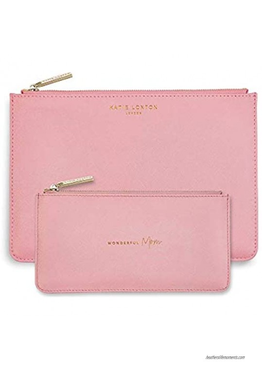 Katie Loxton Wonderful Mom Womens Large & Slim Vegan Leather Clutch Perfect Pouch Boxed 2 Piece Set Pink