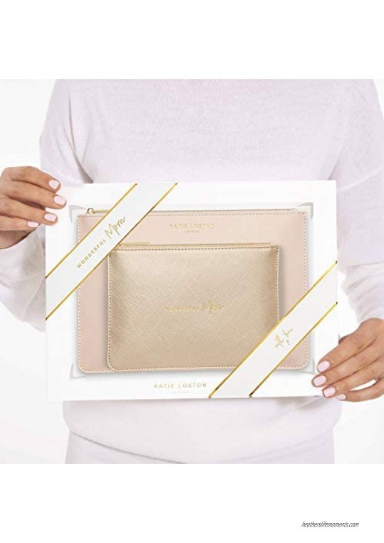 Katie Loxton Wonderful Mom Women's Vegan Leather Clutch Perfect Pouch Boxed Set of 2 Metallic Gold