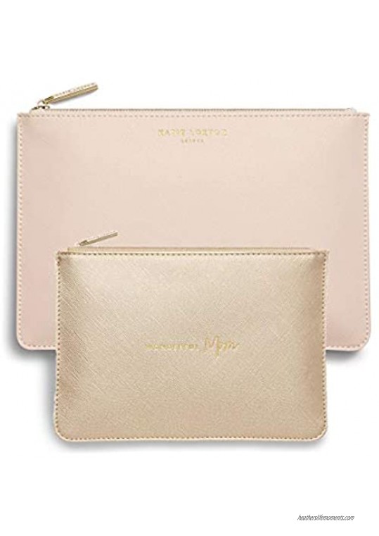 Katie Loxton Wonderful Mom Women's Vegan Leather Clutch Perfect Pouch Boxed Set of 2 Metallic Gold