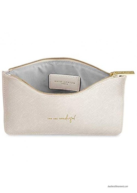 Katie Loxton You Are Wonderful Womens Medium Vegan Leather Clutch Sentiment Perfect Pouch Metallic White