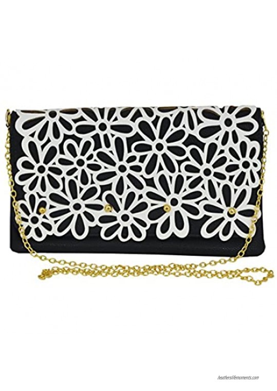 MoDA Hip Daisy Festival Clutch Stenciled Handbag with Detachable Chain Strap