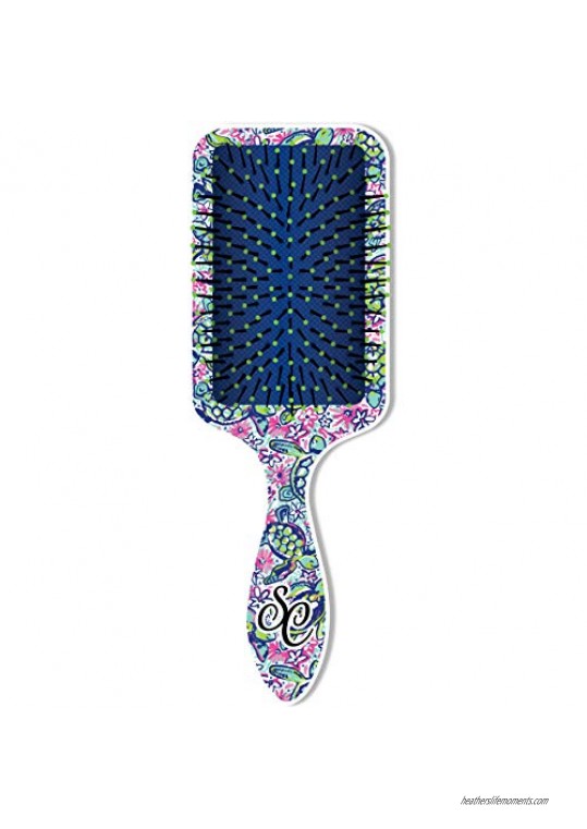 Nautical Turtle Pattern Blue and Pink 6 inch Acrylic Square Paddle Hair Brush