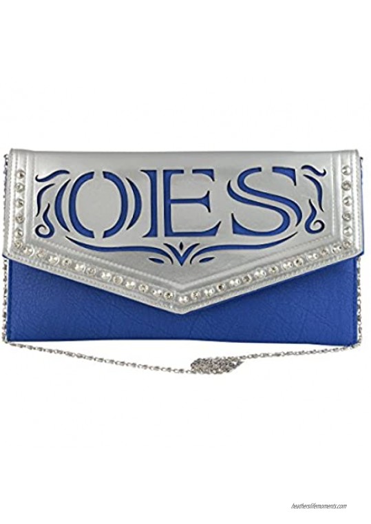 Order of the Eastern Star Faux Leather Envelope Clutch with Detachable Chain Shoulder Strap Blue 13x7 inches