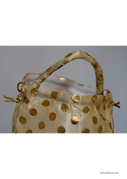 Silk Potli Bag set of 2 (wrist Ethnic bags Clutch Pouch Drawstring Purse with handle Batwa handbag) Size :- Height :-8 Diameter :- 5