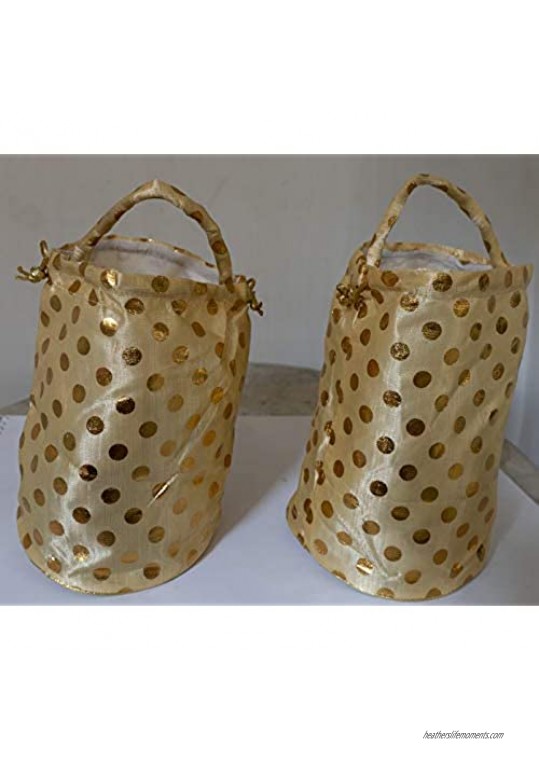 Silk Potli Bag set of 2 (wrist Ethnic bags Clutch Pouch Drawstring Purse with handle Batwa handbag) Size :- Height :-8" Diameter :- 5"