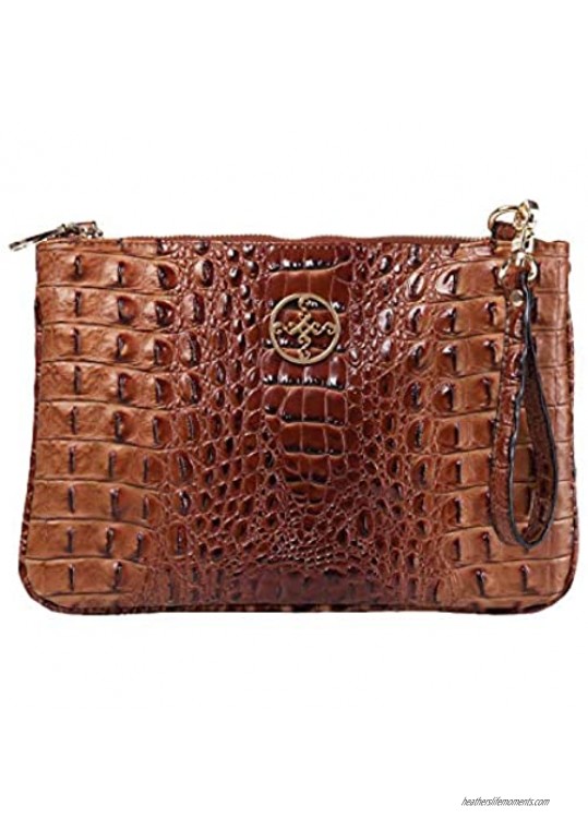 Stauer Women's Sloane Crocodile-Embossed Brown Clutch Handbag Purse