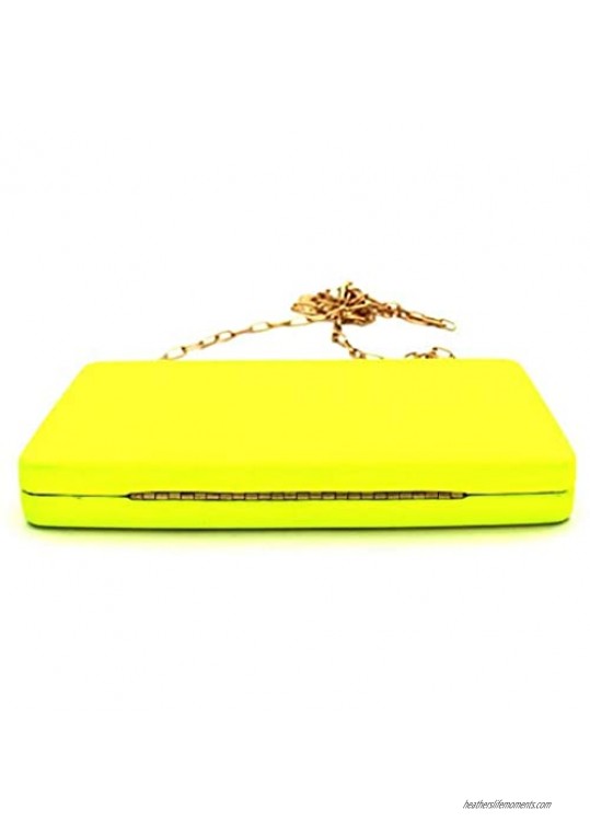 Trendy Cute Slim Thin Hard Frame Boxy Neon Color PU Leather Clutch Chain Crossbody Shoulder Bag Party Wedding Prom