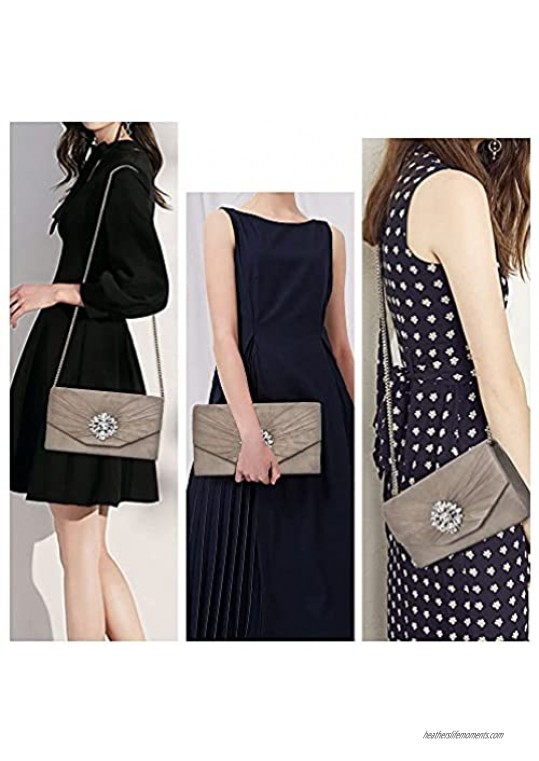 Ankeson Clutch Purses for Women Velvet Pleated Evening Bags Envelope Shoulder Evening Handbags Grey