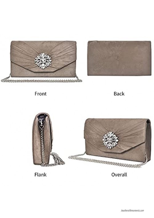 Ankeson Clutch Purses for Women Velvet Pleated Evening Bags Envelope Shoulder Evening Handbags Grey