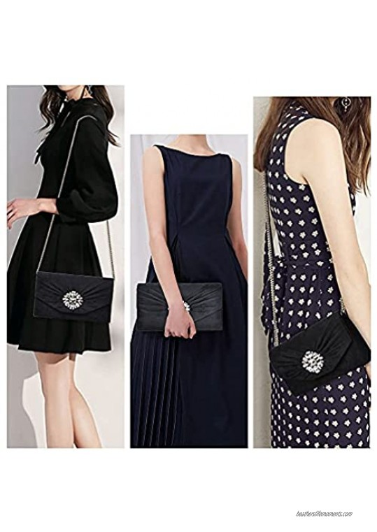 Ankeson Clutch Purses for Women Velvet Pleated Evening Bags Envelope Shoulder Evening Handbags Black