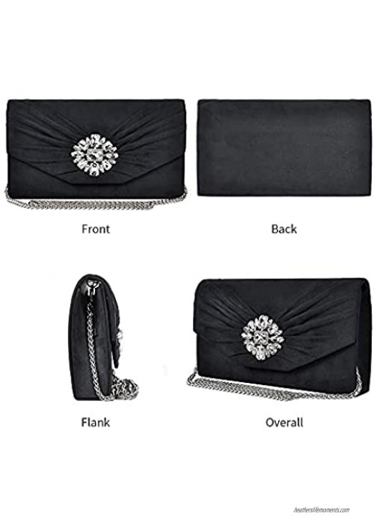 Ankeson Clutch Purses for Women Velvet Pleated Evening Bags Envelope Shoulder Evening Handbags Black