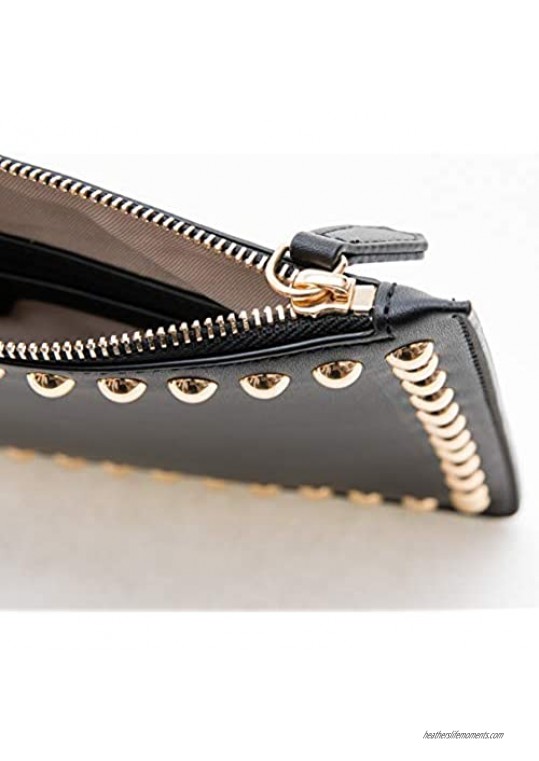 ANYHAN envelop clutch decorated with gold dorm rivets is crafted in beautiful and durable saffiano leather(PU)