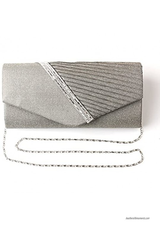 Day of Saturn Womens Evening Cocktail Sparkle Rhinestone Pleated Envelope Clutch Bag