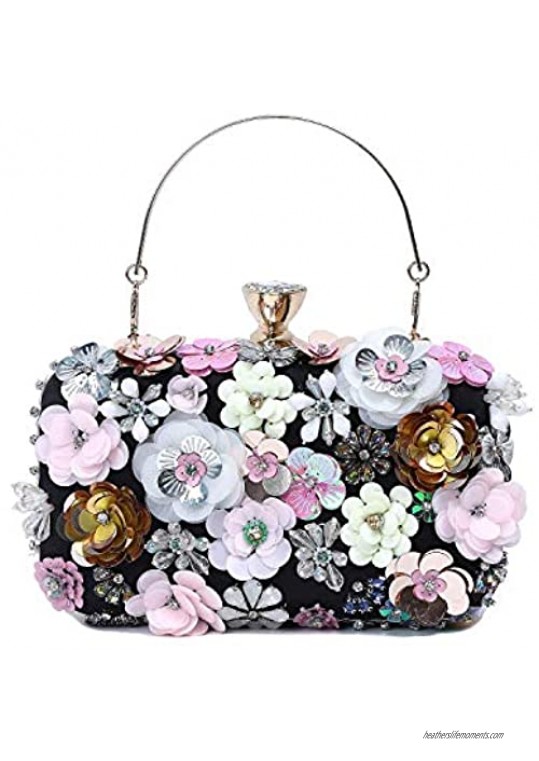 Dearcloris Flower Clutch Evening Bag for Women Sequins Bridal Wedding Clutch Purse Party Handbags