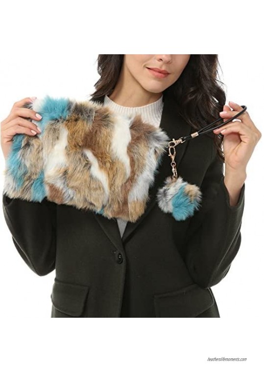 Dikoaina Fashion Women Faux Fur Handbag Evening Clutch Phone and Wallet Purse Lady Bag