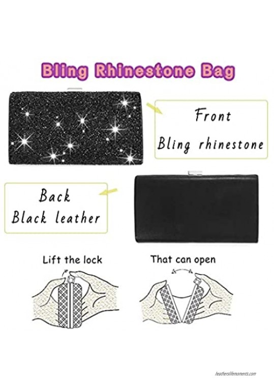 ELABEST Glitter Evening Clutch Bag Sparkly Black Rhinestone Handbag Bling Crossbody Shoulder Purse Wedding Cocktail Party Bag for Women and Girls