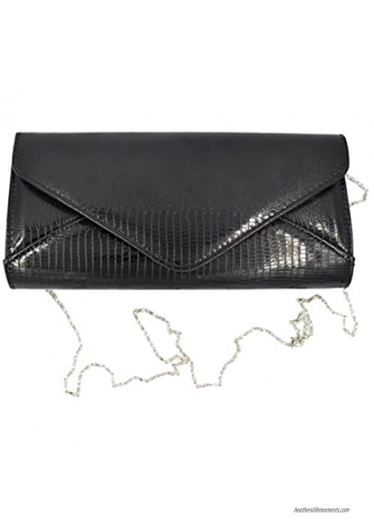 Elegant Large PU Leather Textured Shine Envelope Flap Clutch Evening Bag Handbag