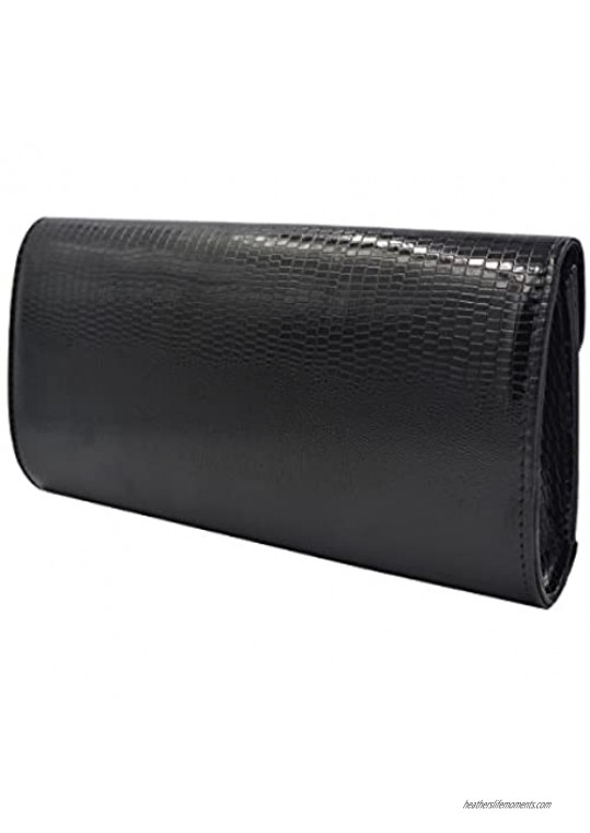 Elegant Large PU Leather Textured Shine Envelope Flap Clutch Evening Bag Handbag