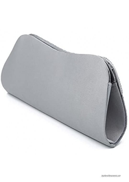 Elegant Pleated Satin & Crystal Hard Clutch Evening Bag - Diff Colors Avail