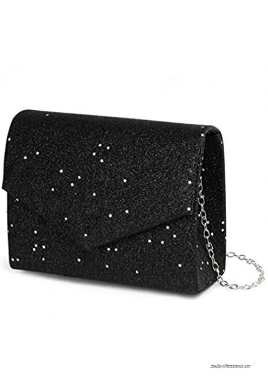 Glitter Envelope Evening Clutch Sparkle Chain Purse Bag for Party Wedding Prom