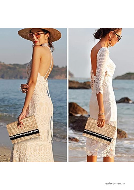 Kadell - Women Clutch Summer Straw Handbag Seashell Straw Bag Summer bag