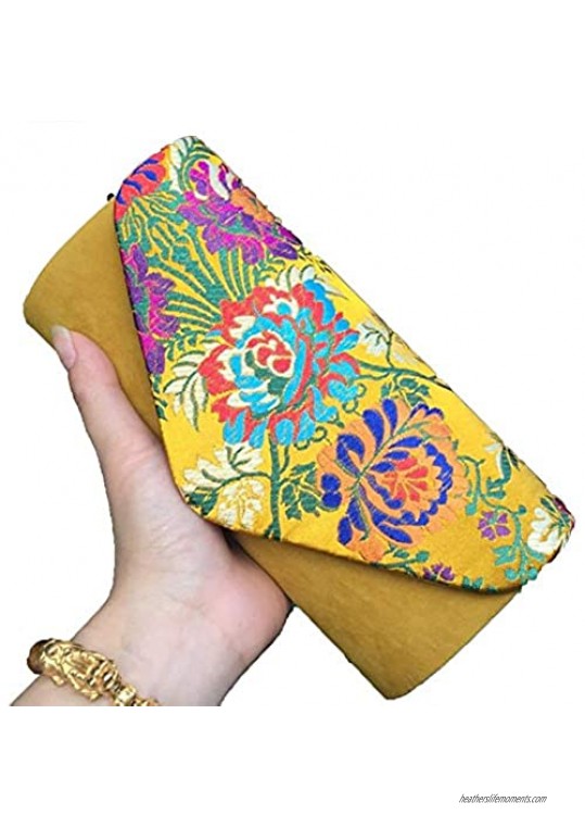 Miss Chow Womens Cute Small Flower Embroidered Silklike Velvet Clutch Evening Bag Ethnic Party Handbag