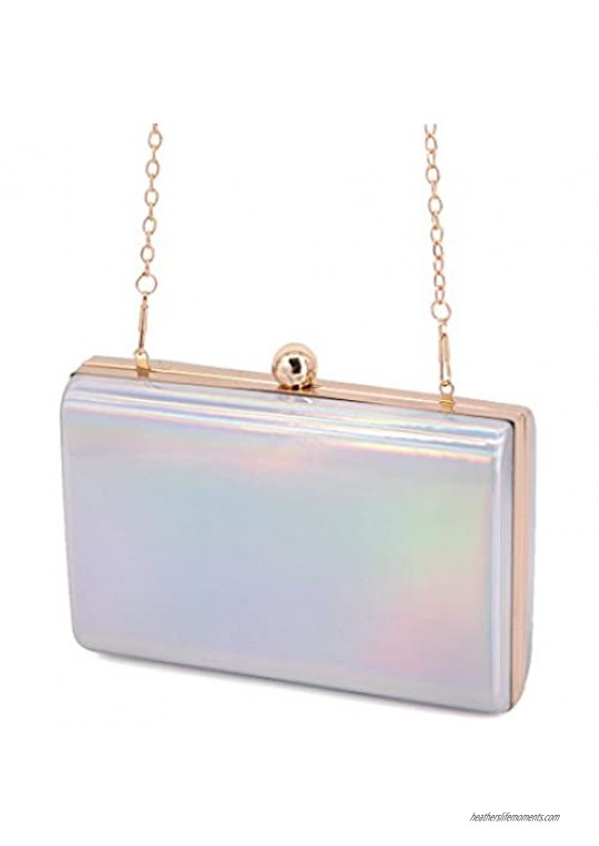 Naimo Womens Holographic Box Clutch Evening Handbag Wedding Cocktail Purse Shoulder Crossbody Bag with Chain