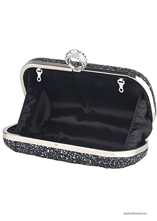 Rhinestone Evening Bag Women's Clutch - Crystal Mini Ring Handbag for Bridal Wedding Party (Black)